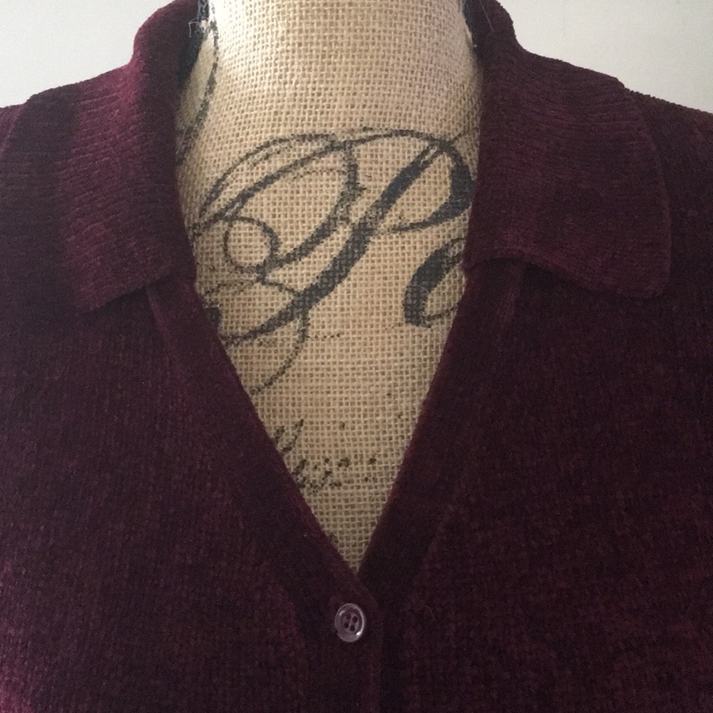 Women's Chenille Collared V-Neck Cardigan Sweater - Picture 2 of 7